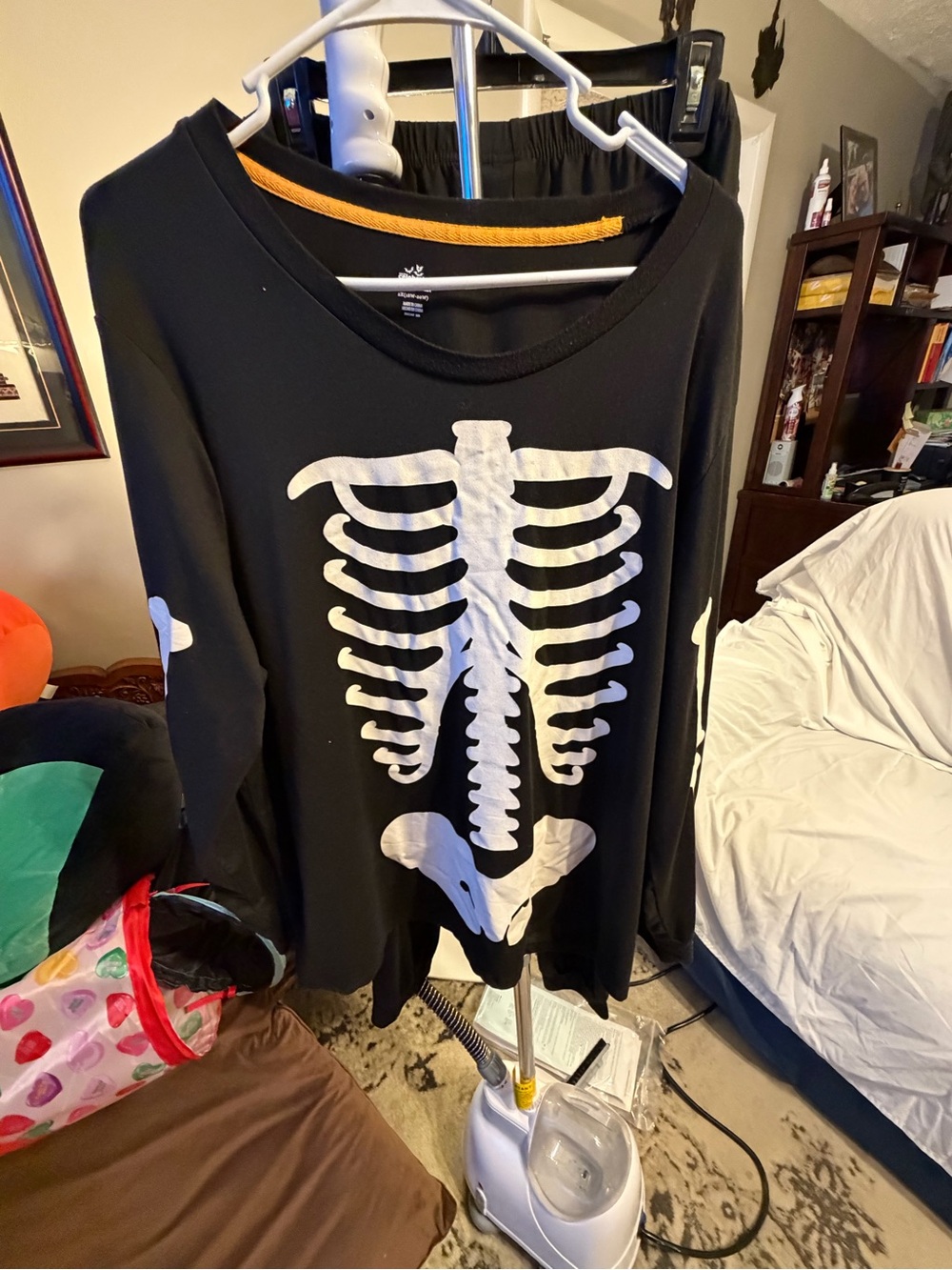 Black Skeleton Print Long Sleeve Top